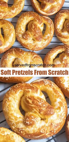 soft pretzels from scratch on a cooling rack with text overlay that reads soft pretzels from scratch