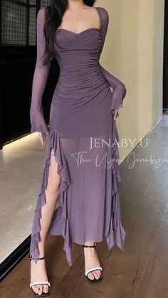 Dress 2020 Summer, Cute Long Dress, Elegant Purple Sheer Dress, Elegant Purple V-neck Party Dress, Elegant Purple Floor-length Evening Dress, Chic Purple Floor-length Maxi Dress, Elegant Purple V-neck Maxi Dress, Classy Prom Dresses, Prom Dress Inspiration