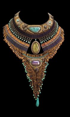 Necklace | Sherry Serafini.  "Carousel" Ancient Egyptian Jewelry, Egyptian Necklace, Egyptian Jewelry, Bead Embroidery Jewelry, Ancient Jewelry, Embroidery Jewelry, Top Drawer, Bead Art, Collar Necklace