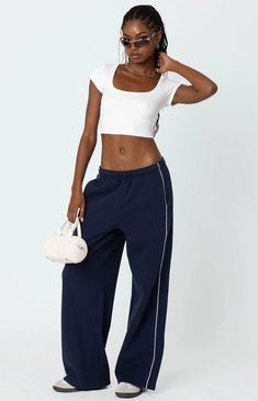 Edikted Autumn Sweatpants | PacSun Sweatpant Outfits Streetwear, Bell Bottom Sweatpants, Flare Sweatpants Outfit, Blue Sweatpants Outfit, Relaxing Clothes, Sweatpant Outfits, Long Sweatpants, Comfy Streetwear, Swimsuit Inspo