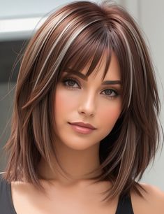 Trendy And Cute Hair Styles Rambut Brunette, Medium Hair Styles For Women, Layered Haircuts For Medium Hair, Bangs With Medium Hair, Fun Hair, Shoulder Length Hair Cuts, Haircuts For Medium Hair, Hair Color Highlights