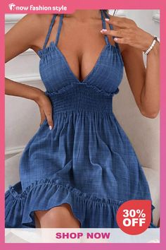 knowfashionstyle Navy Blue Sexy Print Bandage Backless Halter Sling Dress Dresses Vestiti In Jeans, Lantern Dress, Dirndl Outfit, Elegante Y Chic, Mid Skirt, Rock Outfit, Shirred Dress, Sling Dress, American Beauty