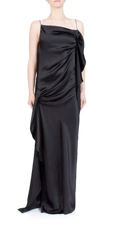 Discover the elegance and sexiness of the cusco draped silk maxi dress by christopher esber. this stunning gown features a draped silk cami design and an open back silhouette adding a touch of edginess to its sophisticated style. the perfect addition to any formal event this dress combines elegant drapery with a sexy edge.    details:    - color: black  - 100% silk  - zip closure  - open back  - vendor code: 24013269  - fits true to size  - model is 5ft 5in and is wearing a size aus 6/us 0    ti Back Silhouette, Elegant Draperies, Christopher Esber, Silk Cami, Silk Maxi, Stunning Gowns, Silk Maxi Dress, Ruched Dress, Christmas Dress