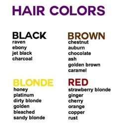 the different types of hair colors are shown in this graphic style, including brown, red, and black