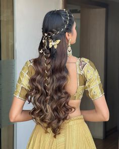 Bridal Nails Art Wedding Indian, Heir Stayl For Wedding, Girlish Hairstyles On Lehenga, Latest Hairstyles For Weddings Indian, Self Hairstyle, Loose Braid Hairstyles, Reception Hairstyles, Layer Dresses