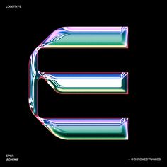 the letter e is made up of neon colored glass and has an embossing effect