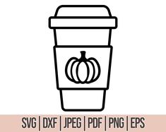 a coffee cup with a pumpkin on it and the words svg dxf file