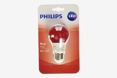 a red light bulb in a package on top of a white background with an ad for philips