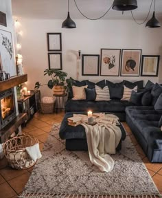 a living room filled with furniture next to a fire place