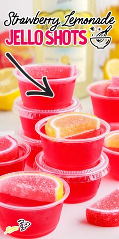 strawberry lemonade jello shots in plastic cups