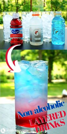 there are three different types of drinks in the same glass and one is red, white, and blue