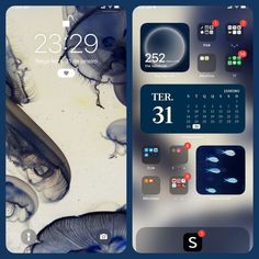 an iphone screen with jellyfish on it, and the calendar displayed in the bottom right corner