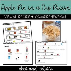 an apple pie in a cup recipe is shown with the words, visual recipe and comprehenon