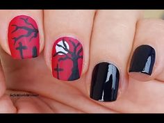 Red And Black Halloween Nails, Red Halloween Nails, Black Halloween Nails, Nail Tutorial Videos, Halloween Acrylic Nails, October Nails, Matte Nails Design, Simple Nail Art Designs, Halloween Nail Designs