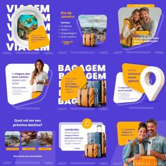 an advertisement for a travel company with images of people and luggage on the front page