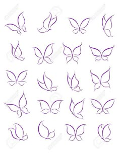 a set of nine different butterfly shapes, each with one wing extended and two wings closed