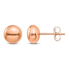 Timeless, elegant and trendy, these 8mm button stud earrings are an all-time favorite with any fashion look. Fashioned in 14K rose gold, the earrings secure in place with friction backs and are rendered with high polished finish for glossy shine. Jared The Galleria Of Jewelry, Fashion Earrings, Stud Earrings, Rose Gold, Gold, Design