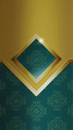 a blue and gold wallpaper with a diamond in the middle on it's corner