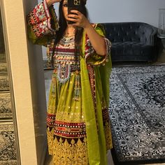 Worn For 2 Hours They Are Beautiful Great Condition Afghan Clothes, Afghan Dresses, Terani Couture, Couture Dresses, Traditional Dresses, Green Yellow, Free Size, Long Sleeve Dress, Couture