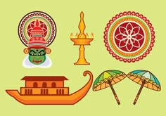 an assortment of decorative items on a green background