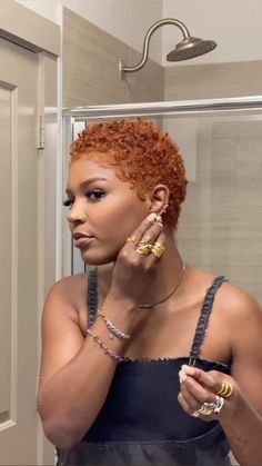 Ginger Pixie Cut Black Women, Ginger Finger Waves, Tapered Haircut Natural Hair, Brown Pixie Cut, Short Shaved Hairstyles, Short Hair Black