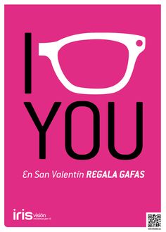 i love you poster with glasses on the front and back of it, in pink