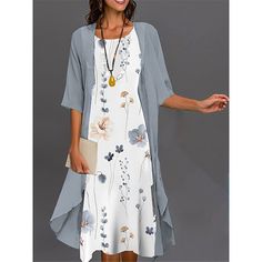 Season:Summer,Spring; Fabric:Polyester; Sleeve Length:3/4 Length Sleeve; Look After Me:Machine wash; Gender:Women's; Style:Elegant,Modern,Fashion,Casual; Elasticity:Micro-elastic; Occasion:Daily,Holiday,Weekend,Outdoor,Going out; Fit Type:Loose Fit; Dresses Type:Print Dress,Casual Dress; Pattern:Floral; Design:Print; Neckline:Crew Neck; Front page:FF; Listing Date:07/07/2023; Bust:; Length:; Shoulder Width:; Fit US Size:; Fit UK Size:; Fit EU Size:; Dress Length Type:Midi Dress; Print Type:Print Jewel Tone Dresses, Tank Dresses Outfit, Chiffon Cover Up, Floral Two Piece, Black Print Dress, Print Midi Dress, Glam Dresses, Vestido Casual, Dress Set