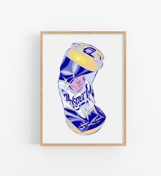 a painting of a can of soda on a white wall