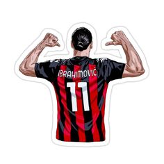 the back of a soccer player's shirt with his hands in the air as he flexes his muscles