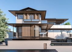 an artist's rendering of a modern house with lots of windows and balconies