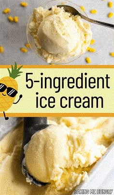 a scoop of ice cream with corn on the side and text overlay reading 5 - ingredient ice cream