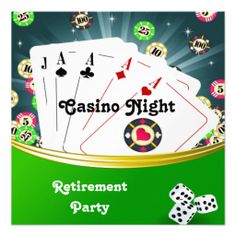 casino night retirement party with cards and dices