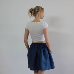 "Write the selected color in the message Midi linen women skirt Handmade blue linen skirt with 2 pockets , perfect for casual wear and suitable for any occasion in any season Details: - 100% natural linen produced in Europe ; - medium weight (180 gram per square meter); - color: blue, could be any from our 17 available colors (color samples at the photo); Made to order, approximately 3-5 days, If you have any questions please message me and I will be glad to answer. Size guide : Size XS Bust: fi Casual Flared Cargo Skirt For Summer, Flowy Linen Mini Skirt, Flowy Mini Skirt With Pockets For Summer, Blue Summer Skirt With Side Pockets, Relaxed Linen Mini Skirt, Summer Linen Skirt With Side Pockets, Linen Mini Skirt With Lining, Linen Mini Skirt With Lined Detail, Relaxed Fit Linen Mini Skirt