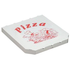 a pizza box with the word pizza printed on it and mickey mouse driving a motorcycle