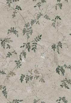 a wallpaper with green leaves and flowers on the top of it, against a beige background