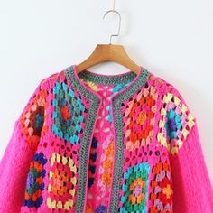 Our Allison Crochet Cardigan in 3Colors is absolutely gorgeous. Beautiful vibrant colors are carefully arranged on this masterpiece. You can pair this with any outfit for a statement ensemble.Specs: Material: Acrylic/ Polyester ONE SIZE Fits ALL Flower Granny Square, Type Art, Heavy Industry, Round Neck Sweater, Sweater Coat, Round Neck Sweaters, Style Cardigan, Plus Dresses, Crochet Cardigan