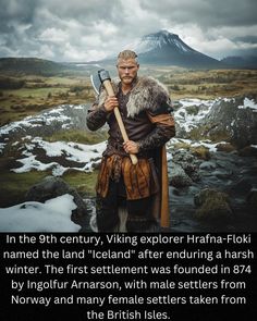 In the 9th century, Viking explorer Hrafna-Flóki VilgerOarson embarked on a journey to the land that would later be known as Iceland. After a challenging voyage, he and his crew set up a winter camp in Vansfjörõur at Barastrond. The summer was mild, but the winter proved harsh and unforgiving. Climbing a mountain, Flóki saw a fjord filled with ice, leading him to name the land "Ísland" (Iceland). Despite his initial negative impression of the land, Floki's journey marked the beginning of Iceland's exploration and eventual settlement.
The first permanent settlement in Iceland was established in 874 by Ingolfur Arnarson, a Norwegian chieftain. He and his followers settled in what is now Reykjavik. Famous Outlaws, Climbing A Mountain, Viking History, Winter Camping, Knights