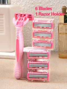 1 Handle+6 Blades/ Manual Women Body Bikini Hair Removal Shaving 6-Layer Stainless Steel Blade Replaceable Pink Safety Razor Blade Black FridayI discovered amazing products on SHEIN.com, come check them out! Razor Holder, Painless Hair Removal, Razor Blade, Women Body, Latest Hairstyles, Hair Tools