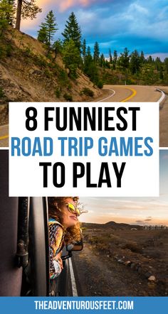 the road trip game with text overlay that reads 8 funest road trip games to play