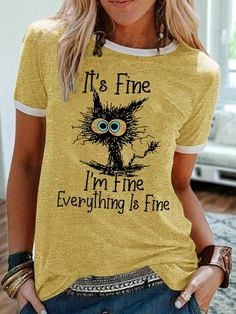 It's Fine I'm fine Everything Is Fine Funny Short Sleeve T-shirt | lilicloth Im Fine, Graphic Print Shirt, Leisure Suit, Holiday Gift Ideas, Short Humor, Everything Is Fine, Comfort Wear, Casual Suit, Leisure Wear