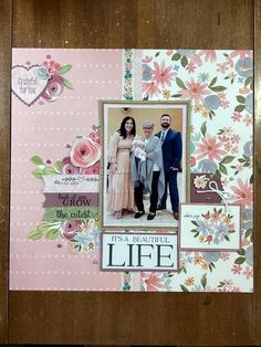 a scrapbook page with an image of two men and a woman in formal wear