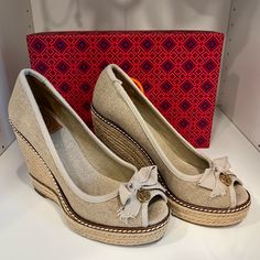 Tory Burch Great Condition Used 3x Size 7 Bought At Bloomingdales Elegant Platform Espadrille Heels, Elegant Espadrille Platform Heels, Elegant Espadrille Heels With Round Toe, Wedge Espadrilles, Womens Shoes Wedges, Tory Burch Shoes, Creative Writing, Tory Burch, Espadrilles