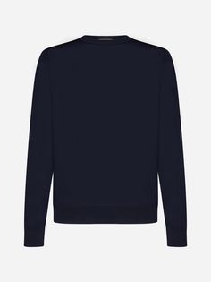 Piacenza 1733's navy blue wool crewneck sweater with ribbed edges. Composition: 100% wool Stone Island Shadow Project, Maurice Lacroix, Cashmere Outfits, Expensive Handbags, Margiela Shoes, John Lobb, Zegna Shoes, Cashmere Wool, Blue Wool