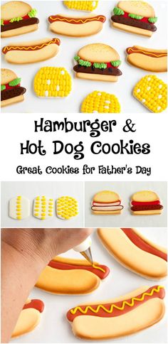 hamburger and hot dog cookies for father's day with corn on the cob