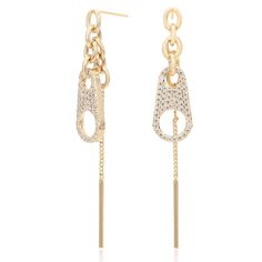 Introducing our captivating Dangle Pave Zipper Earrings - a dazzling fusion of style and sophistication. These earrings redefine elegance with their unique design, crafted to make a bold statement. Embrace the allure of these 18k gold-plated earrings, featuring sterling silver posts, and elevate your fashion game to new heights. Key Features: 1. **Exquisite Pave Zipper Design The dangle earrings showcase a chic and contemporary zipper-inspired design, adorned with sparkling pave-set cubic zircon Luxury Gold-plated Dangle Danglers, Luxury Modern Dangle Clip-on Earrings, Gold-plated Dangle Earrings With Cable Chain, Cubic Zirconia Clip-on Dangle Earrings, Luxury Gold-plated Silver Chandelier Earrings, Gift Post, Zipper Charms, Charm Earrings, Cubic Zirconia