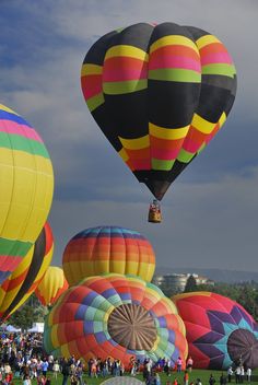 many colorful hot air balloons flying in the sky