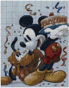 a cross stitch pattern of mickey mouse holding a baseball bat and wearing a red hat