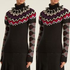 Pre-Owned, Excellent Condition. Size : Medium Loewe Sweater Wool Blend Rib Knit Argyle-Intarsia Pattern Roll Neck Loewe Sweater, Intarsia Patterns, Sweater Wool, Fair Isle Knitting, Roll Neck, Wool Sweater, Fair Isle, Wool Sweaters, Knit Sweater