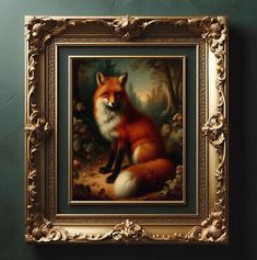 a painting of a fox in a gold frame