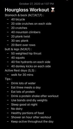 the workout schedule is displayed in this screenshote image, with instructions for how to do